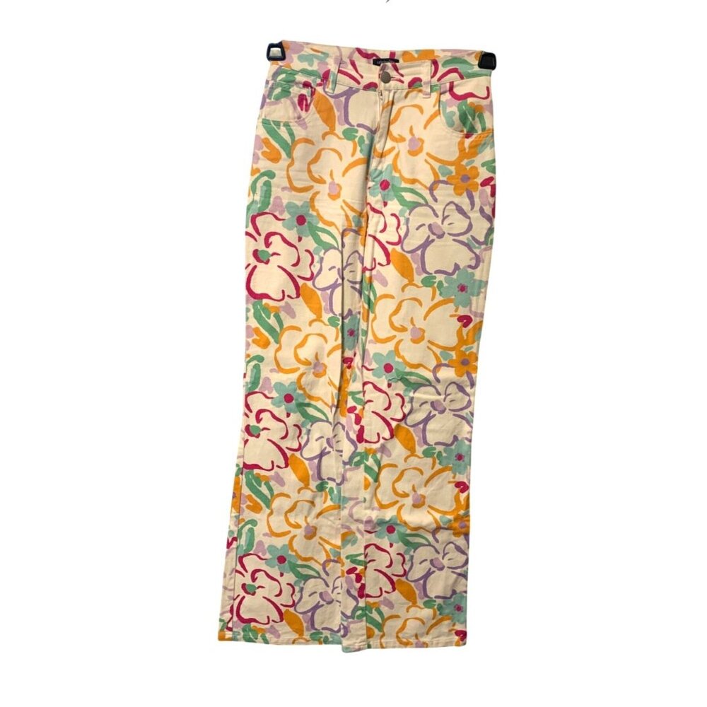 Originality Womens Sz XS White Multicolor Floral Jeans Pants Flared High Rise 13